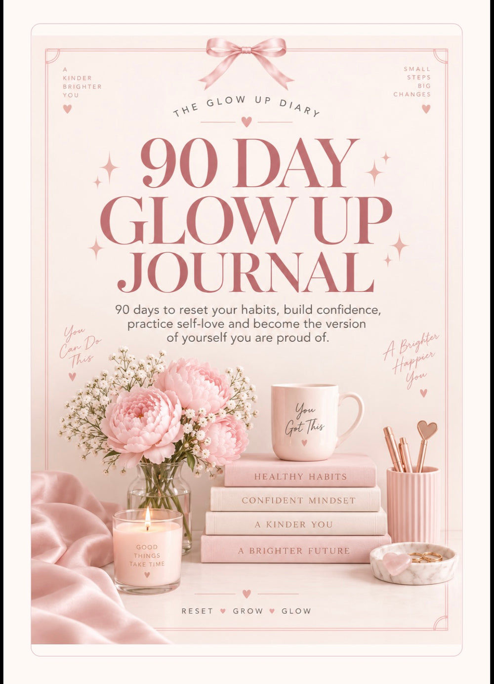 90 Day Glow Up Journal – Digitaler Self-Improvement & Lifestyle Planner 🎀